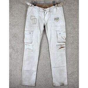 Robins Jean Womens Military Cargo Pants Painted Off White Ivory 30x32